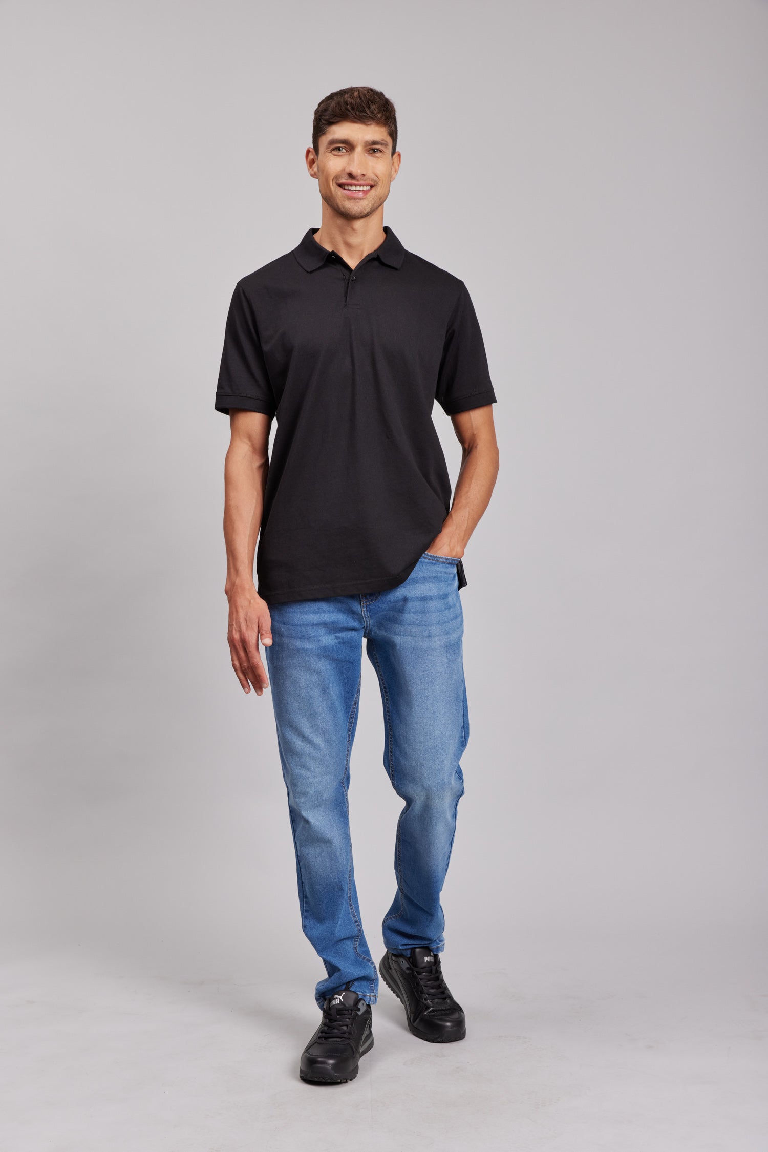 Polera Polo M/C Negra Hombre