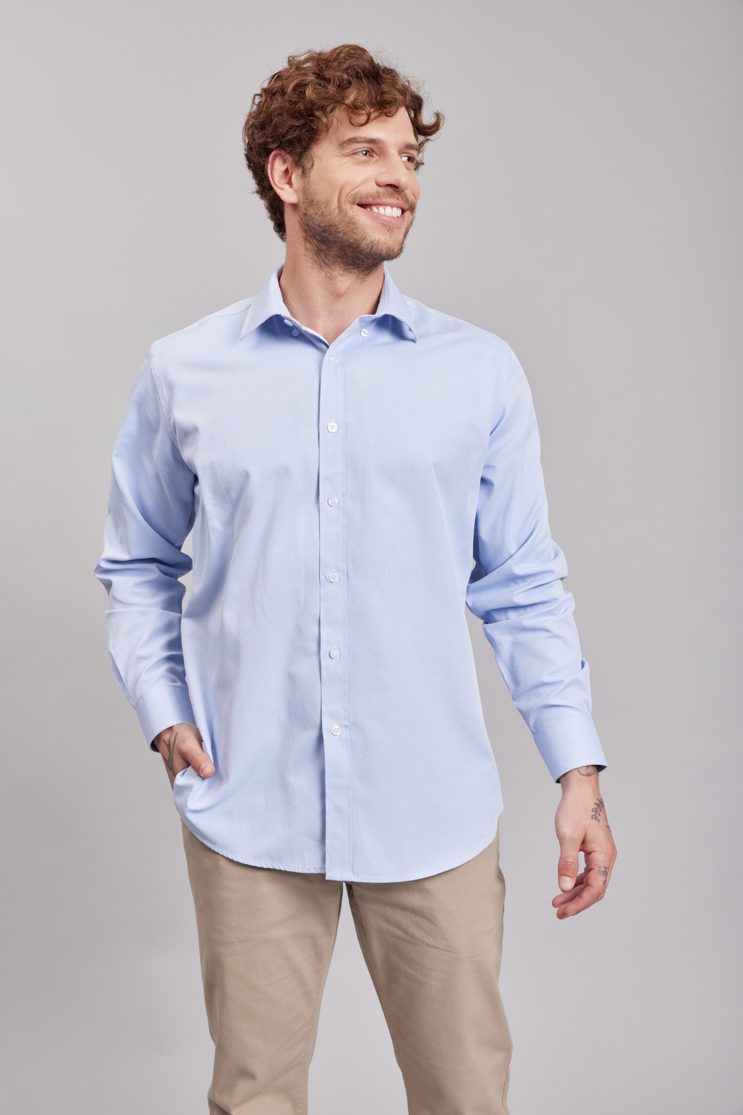 Camisa Oxford Light M/L Celeste Oscuro Hombre