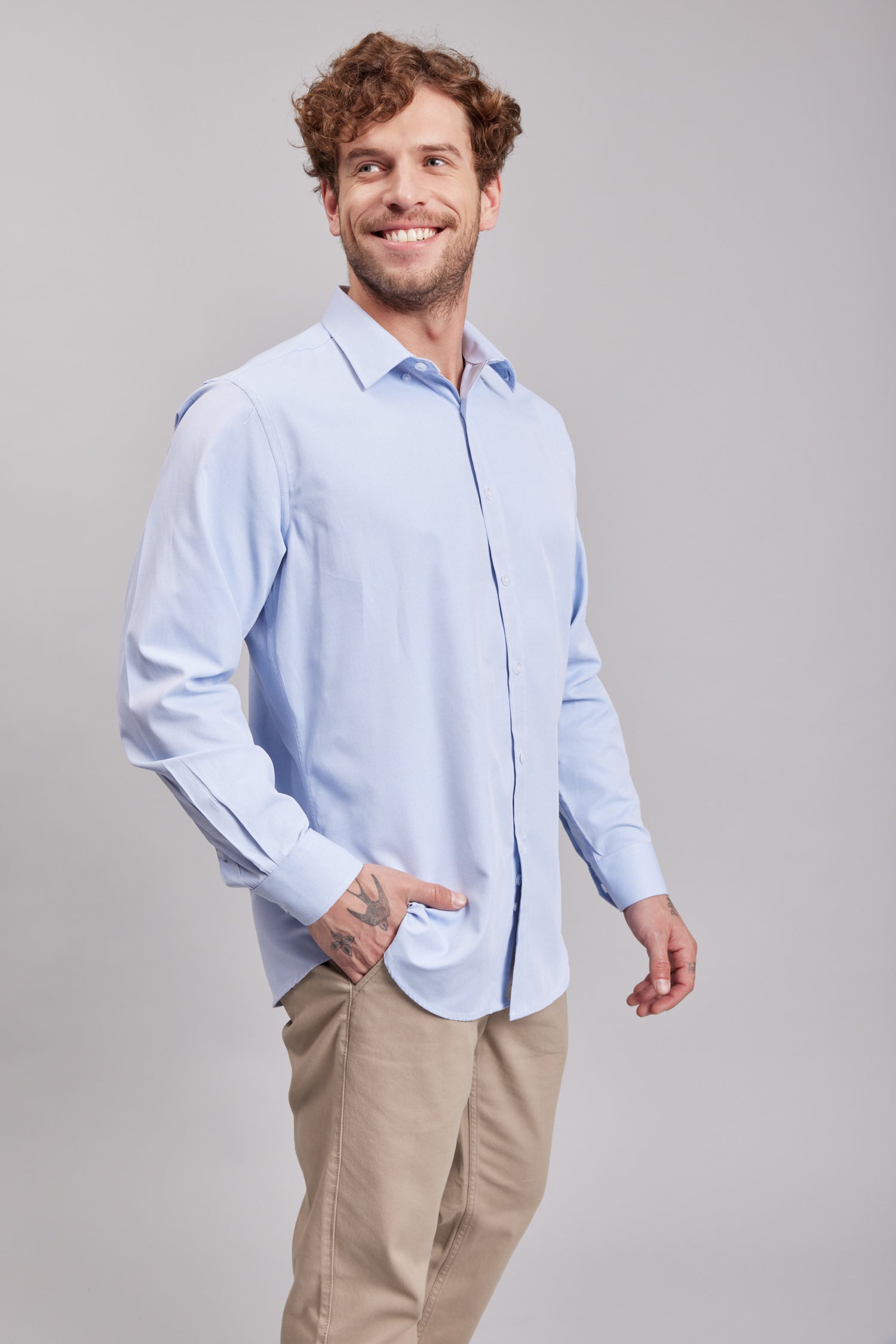 Camisa Oxford Light M/L Celeste Oscuro Hombre