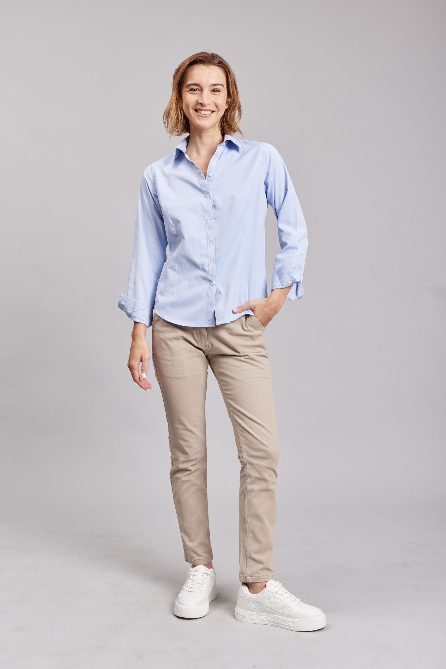 Blusa Oxford Light M/L Celeste Oscuro Mujer