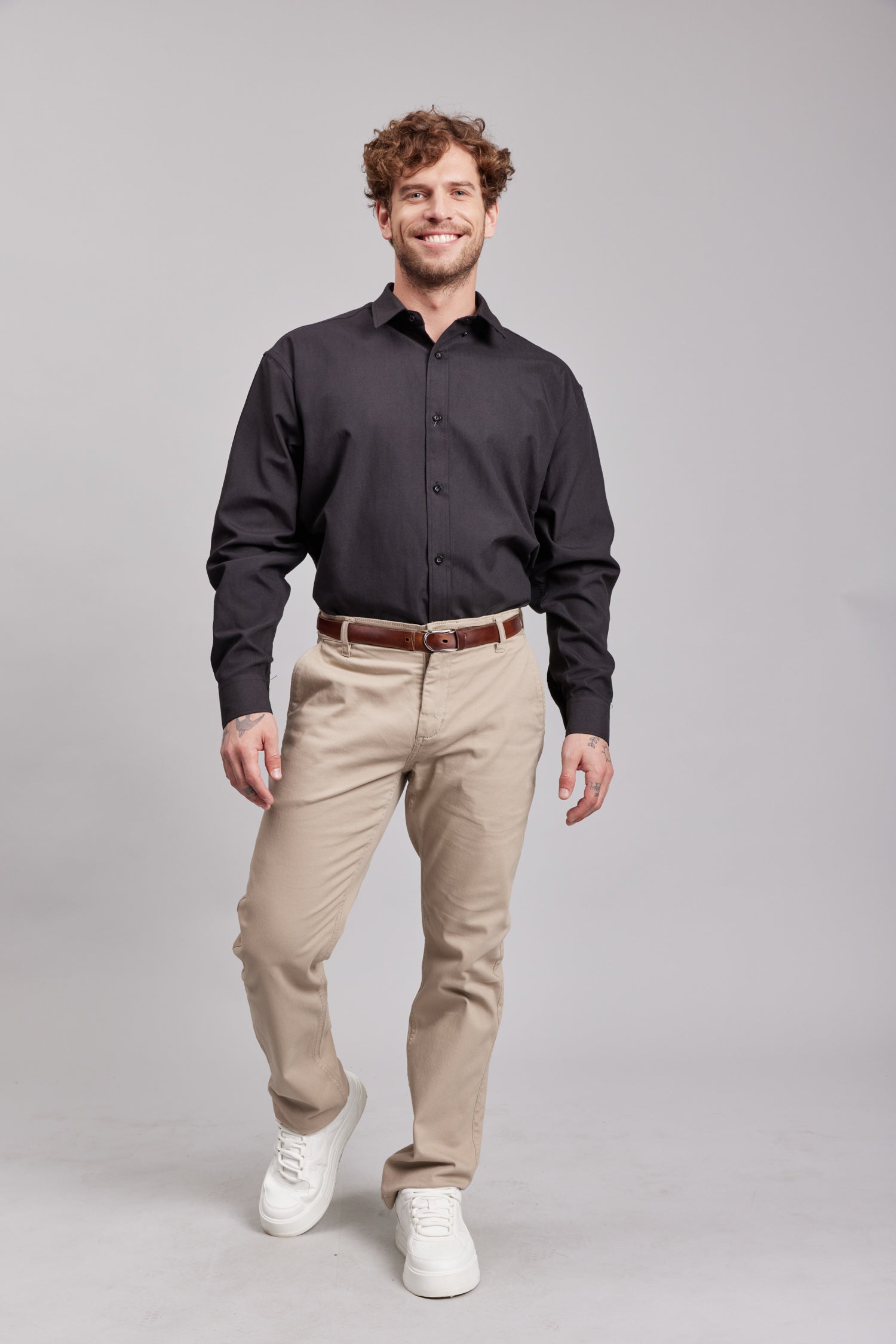 Camisa Oxford M/L Negra Hombre