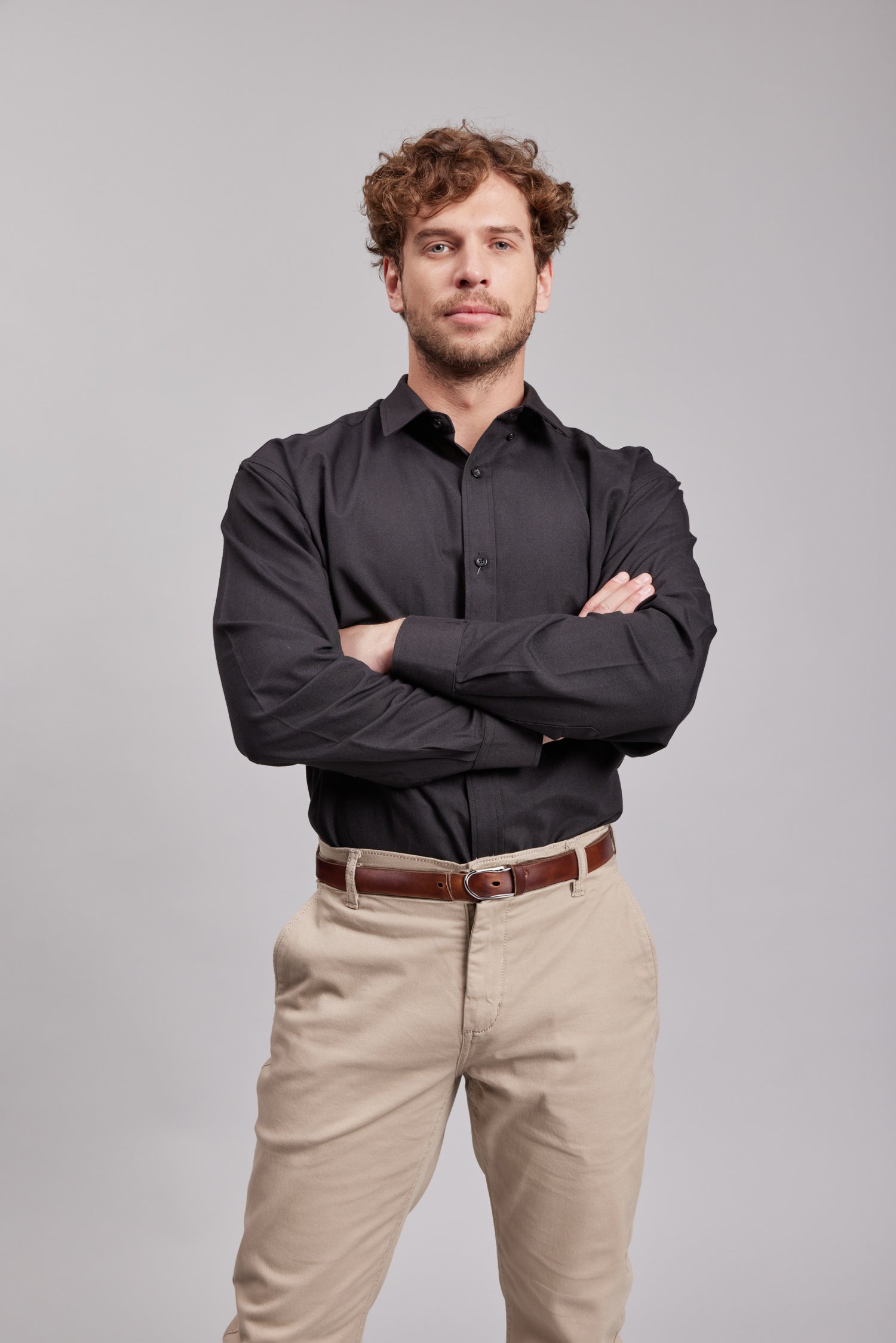 Camisa Oxford M/L Negra Hombre