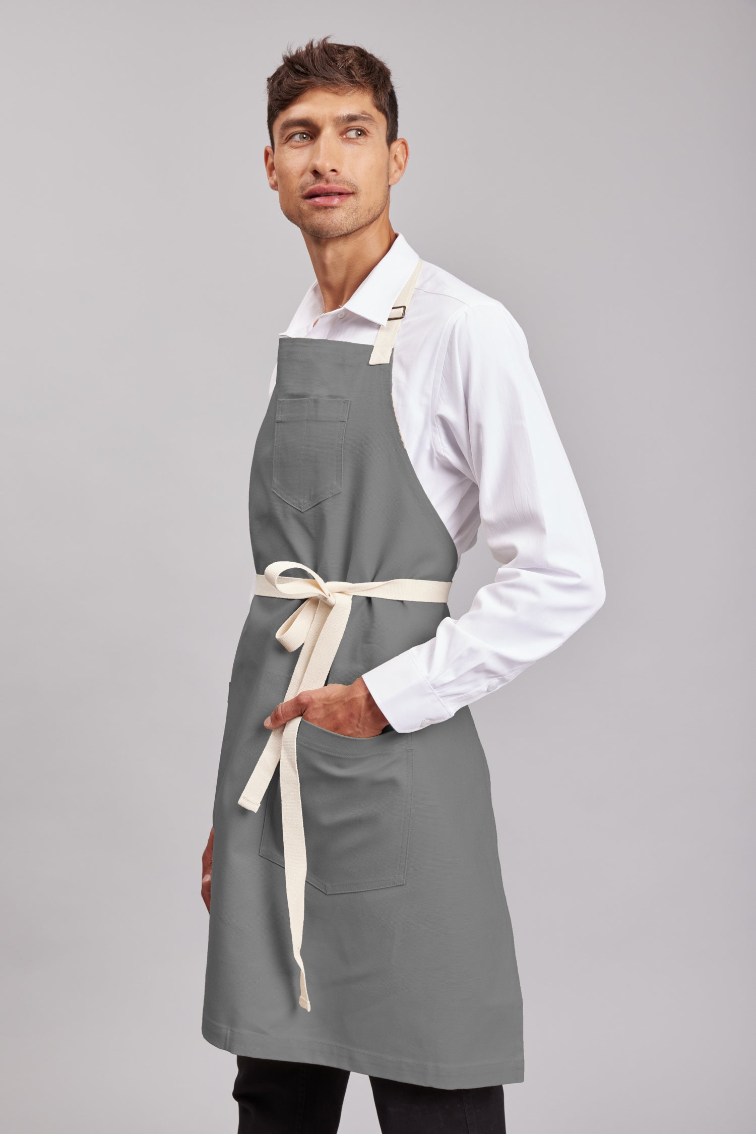 Delantal Pechera Bicolor Prime Chef Melbourne Gris