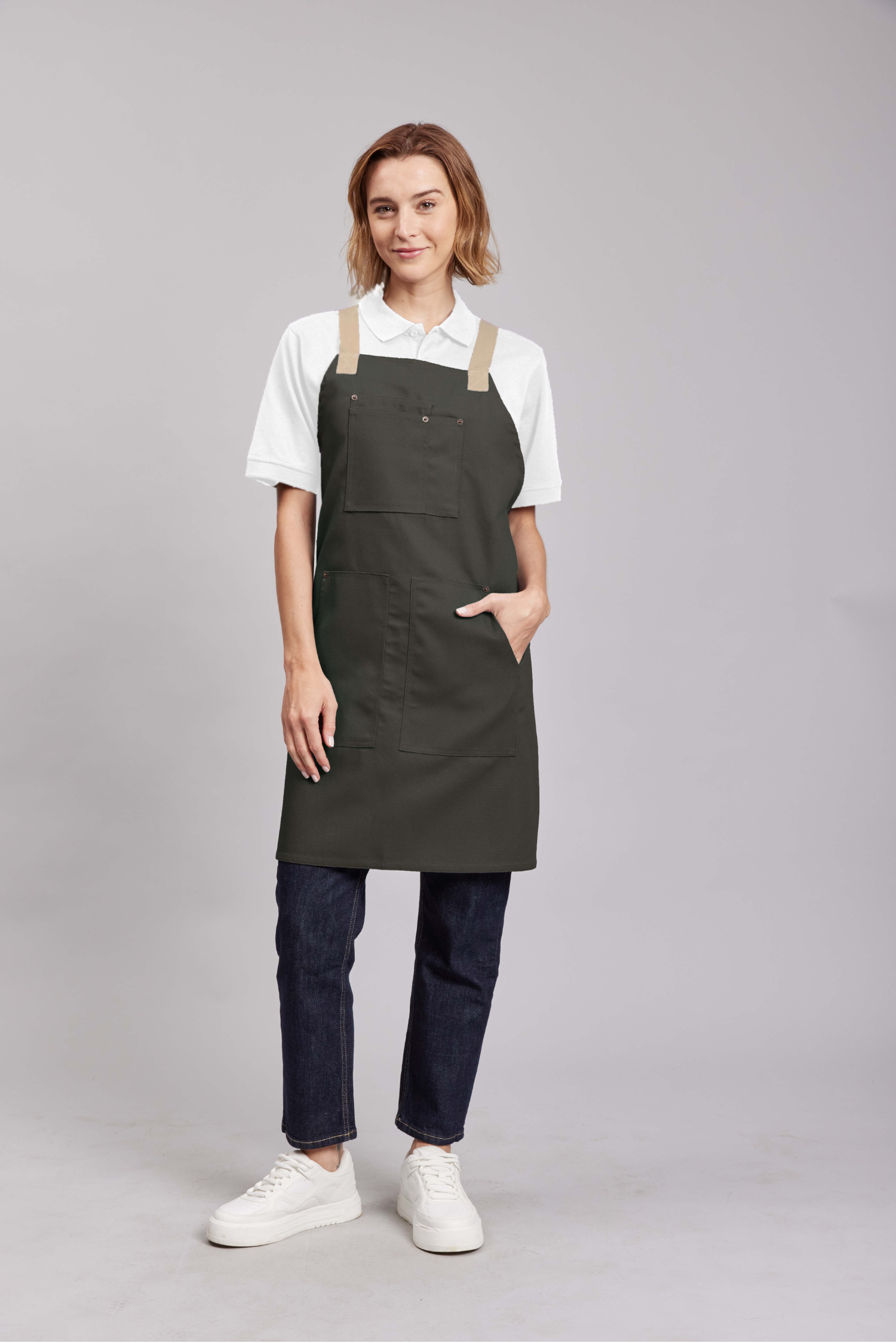 Delantal Pechera Bicolor Prime Chef Cairns Verde y Beige