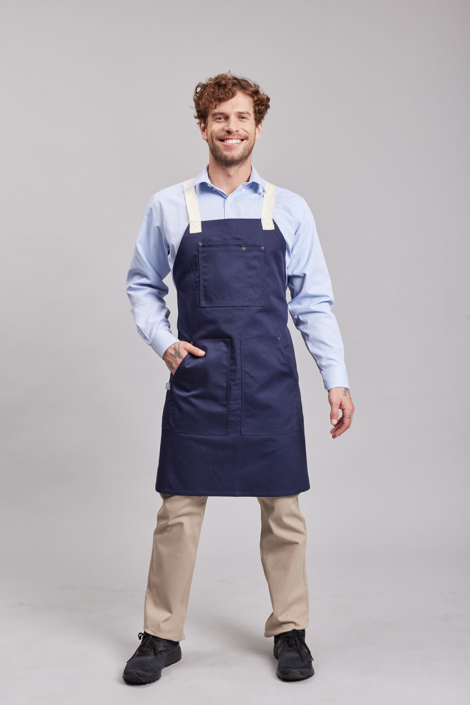 Delantal Pechera Bicolor Prime Chef Cairns Azul y Marfil