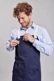 Delantal Pechera Bicolor Prime Chef Cairns Azul y Marfil