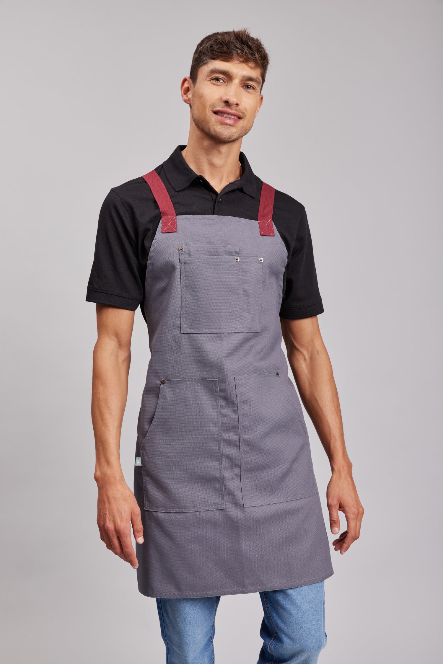 Delantal Pechera Bicolor Prime Chef Cairns Gris y Granate