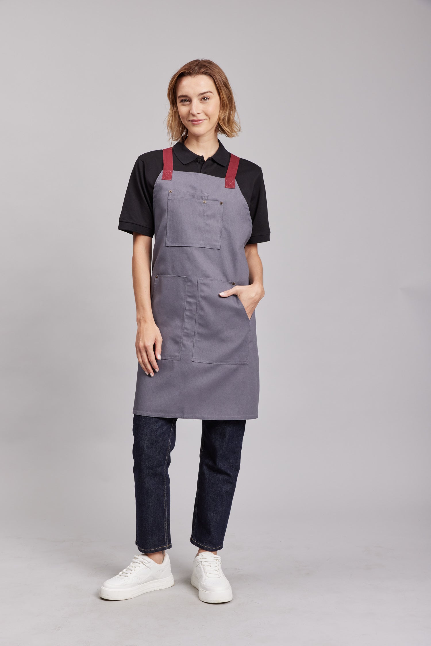 Delantal Pechera Bicolor Prime Chef Cairns Gris y Granate