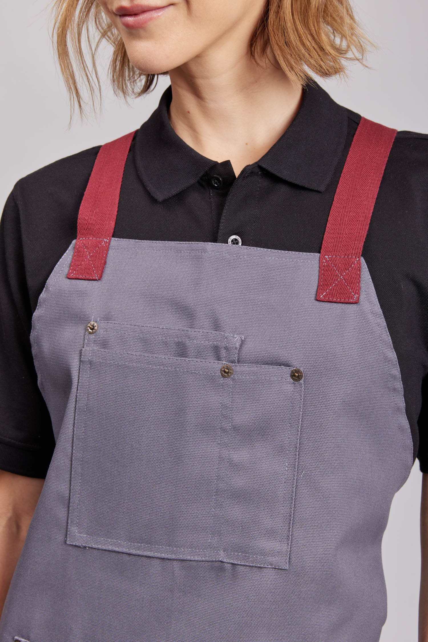 Delantal Pechera Bicolor Prime Chef Cairns Gris y Granate