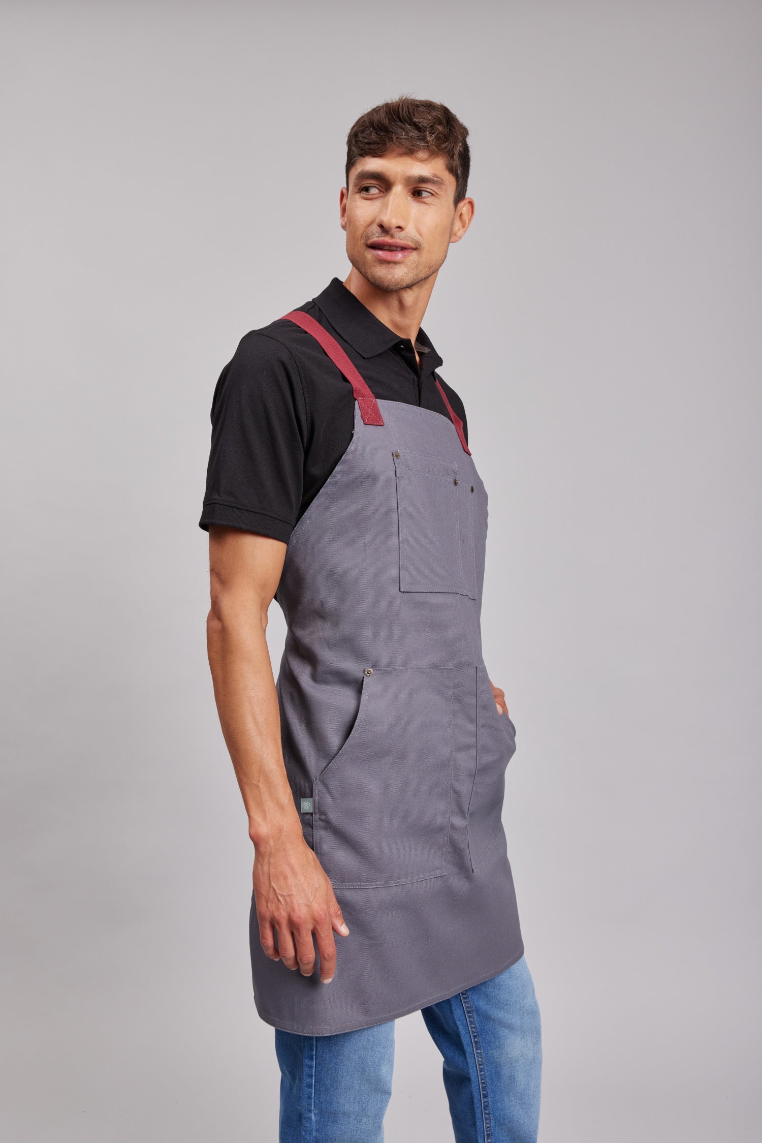 Delantal Pechera Bicolor Prime Chef Cairns Gris y Granate