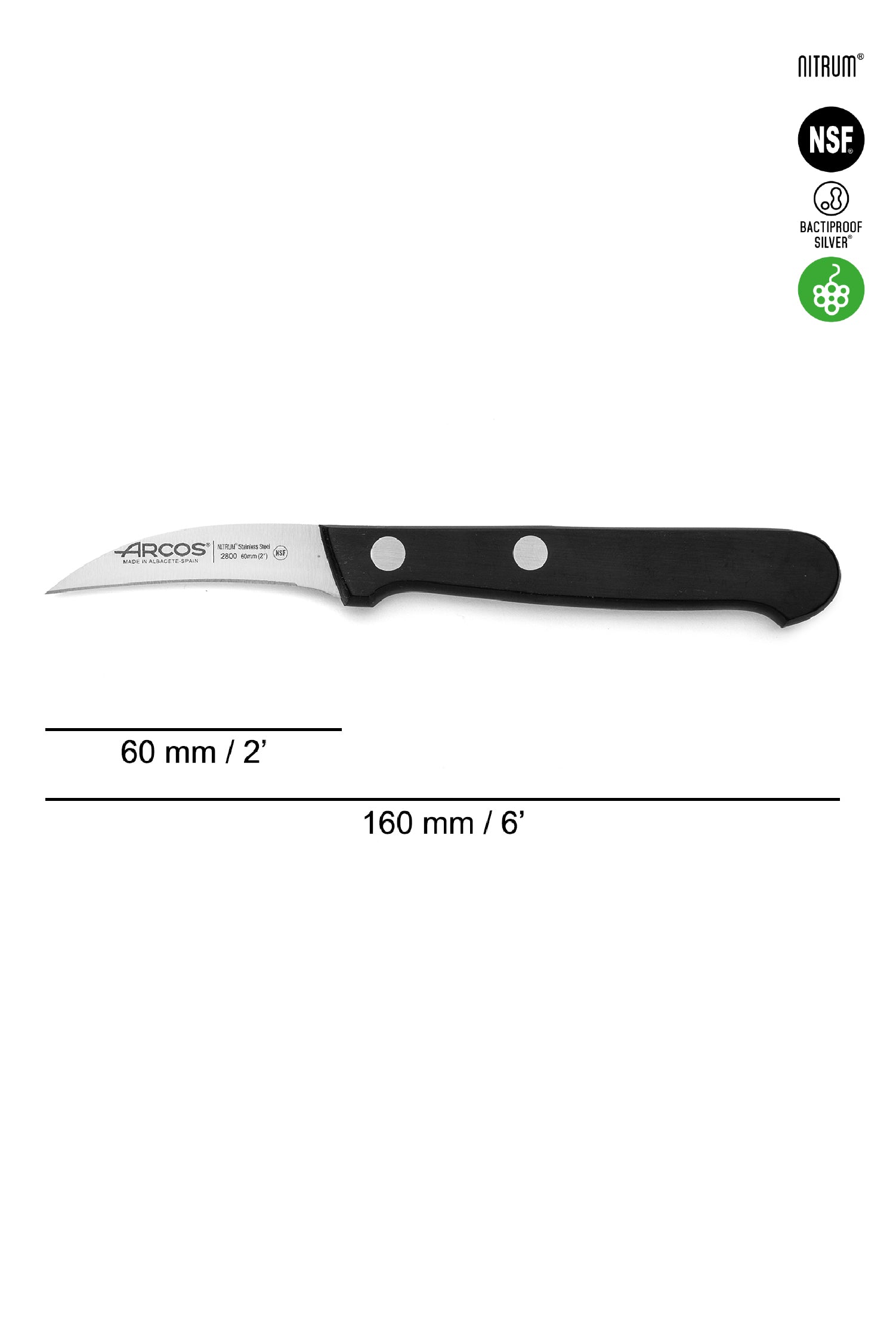 Cuchillo curvo o torneador premium Arcos 6cm Línea Universal