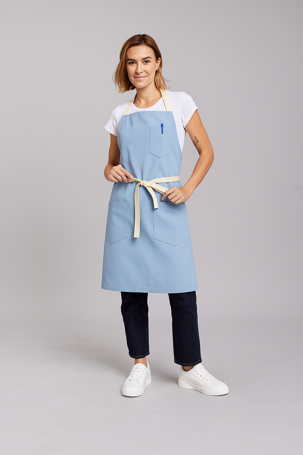 Delantal Pechera Bicolor Prime Chef Melbourne Celeste